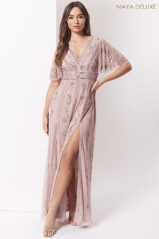 Розовый - Декорированное платье макси с V-образным вырезом Maya (R33401) | €183