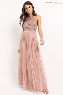 Maya Pink Halterneck Delicate Sequin Maxi Dress (R33504) | 568 zł