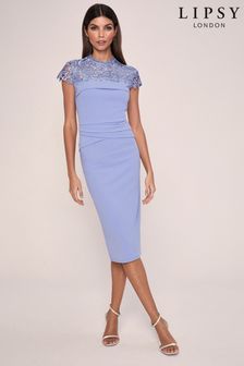 Lipsy Cornflower Blue Regular Lace Top Bodycon Dress (R33955) | ₪ 203