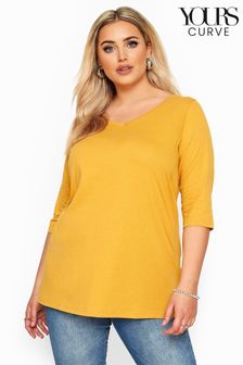 Yours Curve Yellow V-Neck Cotton Top (R34336) | AED83