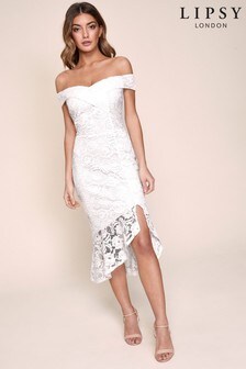 Lipsy White Lace Bardot Flippy Hem Dress (R36975) | 19 €