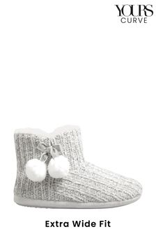 Yours Curve Grey Extra-Wide Fit Chenille Bootie Bobble Slippers (R37281) | ₪ 84