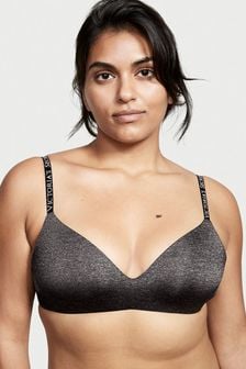 Victoria's Secret Black Marl Smooth Logo Strap Lightly Lined Non Wired T-Shirt Bra (R37358) | €41