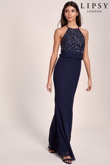 Lipsy Hand Scatter Embellished Halter Maxi Dress