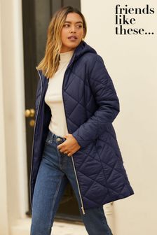 Navy - Friends Like These Longline Quilted Coat (R38307) | €68