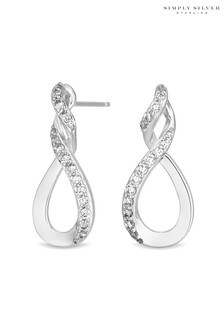 Simply Silver Sterling Silver 925 Cubic Zirconia Infinity Top Twist Drop Earring (R38591) | ₪ 102