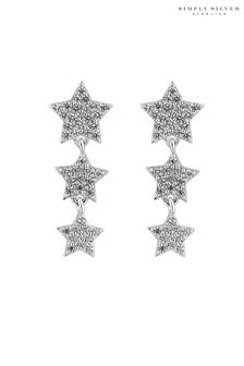 Simply Silver Sterling Silver 925 Cubic Zirconia Graduated 3 Star Drop Earring (R38632) | $30