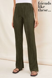 Friends Like These Khaki Green Plisse Textured Wide Leg Trousers (R41728) | €13.50