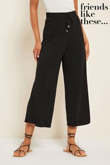 Friends Like These Black Petite Belted Jersey Wide Leg Culotte Trousers (R42038) | OMR13