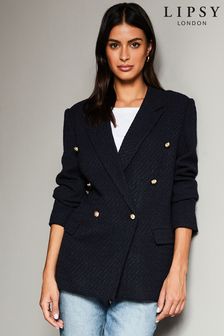 Lipsy Navy Boucle Double Breasted Blazer (R42091) | $104