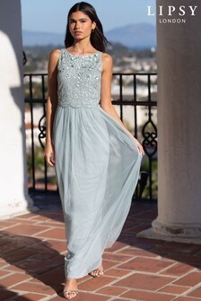 Lipsy Blue Embellished Halter Maxi Dress (R42194) | €86