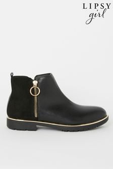 Lipsy Black Zip Flat Ankle Boot - Leather Look (R42549) | HK$253 - HK$305