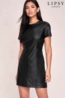 lipsy square neck faux leather dress