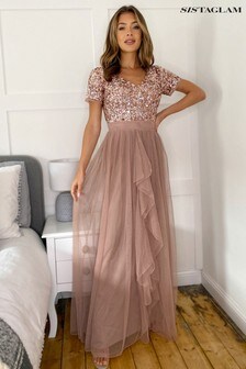 Розово-золотистый - Платье макси с короткими рукавами Sistaglam (R43241) | €159
