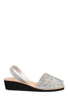 Palmaira Sandals Silver Silver Leather Low Black Wedge (R43584) | $91