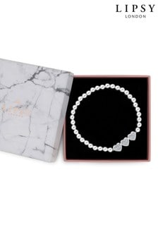 Lipsy Jewellery Silver Plated Crystal Heart Charm Stretch Bracelet Gift (R44328) | €24