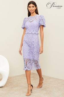 Lipsy Purple Short Sleeve Lace Midi Dress (R44424) | €34