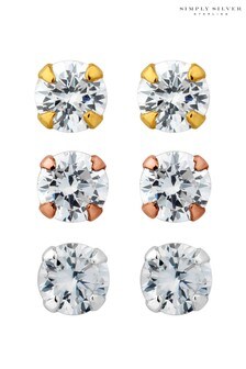 Simply Silver Sterling Silver 925 Tri -Tone Cubic Zirconia Stud Earring - Pack of 3 (R46430) | 20 €