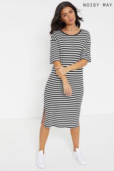 Noisy May Striped Oversized Midi T-Shirt Dress (R47132) | $22