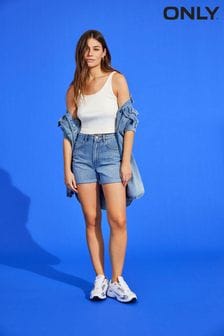 Bleu - Short mom Only en jean extensible taille haute (R47263) | €27