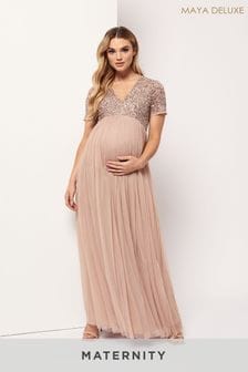 Maya Pink Maternity Delicate Sequin Cap Sleeve Maxi Dress (R47365) | €104