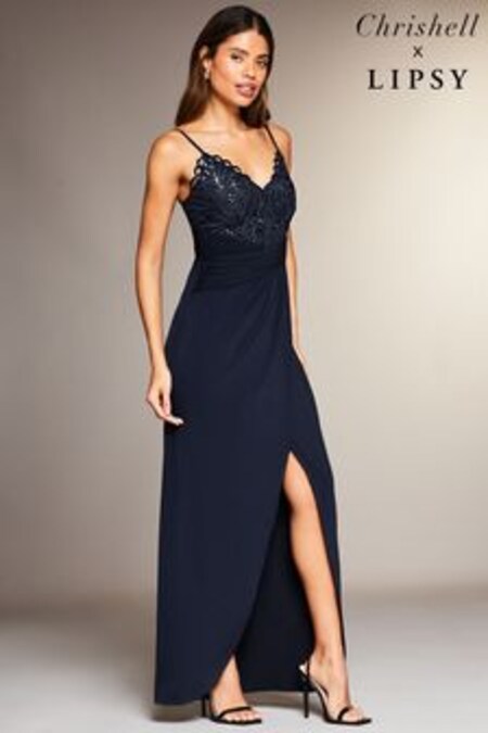 Lipsy Navy Embroidered Lace Cami Maxi Dress (R48851) | kr960