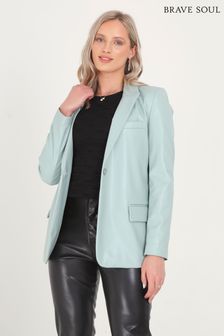 Brave Soul Mint Green Single Breasted Long Sleeve Faux Leather Blazer (R50348) | €12.50