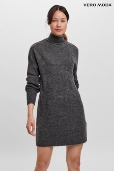 VERO MODA Medium Grey High Neck Knitted Jumper Dress (R52061) | $45