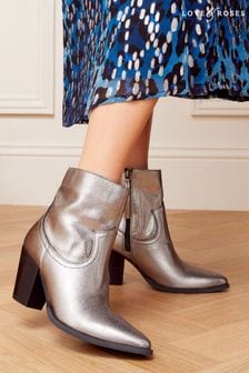Love & Roses Silver Mid Heel Ankle Zip Western Boot (R52074) | $99