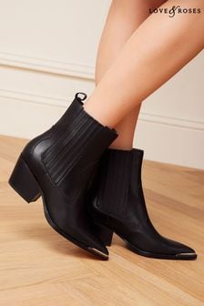 Love & Roses Black Mid Heel Western Boot (R52075) | ₪ 448