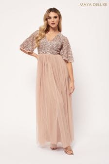 Maya Pink Regular V-Neck Delicate Sequin Maxi Dress (R52210) | 64 €