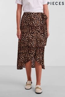 PIECES Leopard Print Printed Midi Wrap Skirt (R52367) | $48