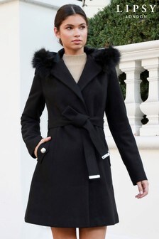 Lipsy Faux Fur Trim Hooded Robe Coat 