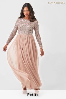 Maya Pink Petite Embellished Long Sleeve Maxi Dress (R53057) | ₪ 442