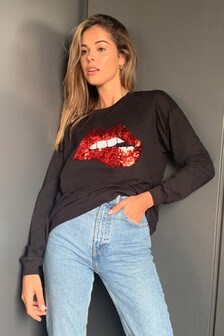 Lipsy Black Lips Sweatshirt (R54019) | kr285