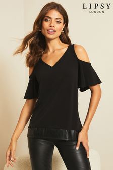 שחור - חולצה עם חיתוכי כתפיים של Lipsy (R54387) | ‏86 ₪