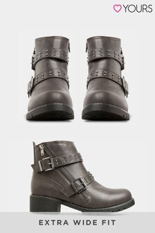 Yours Alto Stud Strap Zip Ankle Boot In Extra Wide Fit
