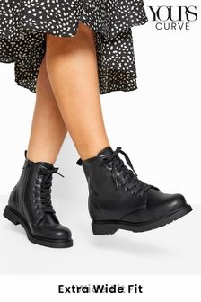Yours Curve Black Arezzo Chunky Sole Lace Up Ankle Boot (R55539) | $74