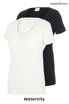Mamalicious Black & White Maternity Nursing Organic Short Sleeve Top - Pack of 2 (R55928) | 34 €