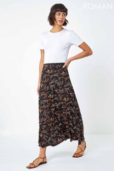 Roman Black Ditsy Floral Jersey Skirt (R56112) | $35