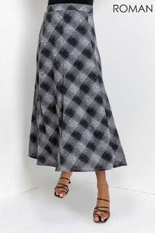 Roman Grey Check Print Flared Midi Skirt (R56117) | €29
