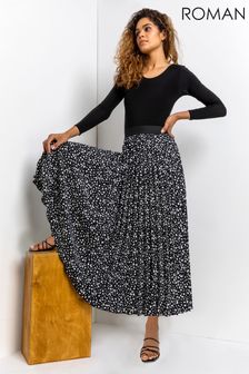 Roman Black Abstract Spot Pleated Maxi Skirt (R56118) | ₪ 163