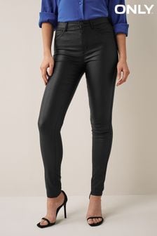 Only Black High Waisted Faux Leather Coated Skinny Jeans (R56196) | SGD 70