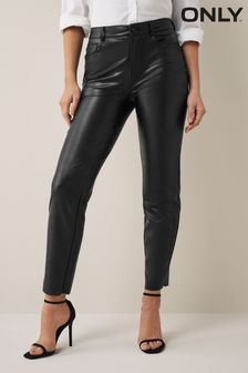 Only Black Regular High Waisted Faux Leather Workwear Trousers (R56197) | €34