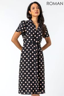 Roman Black Spot Print Midi Shirt Dress (R56833) | 51 €