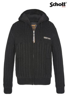 Schott Black Chunky Knit Sherpa Lined Cardigan (R56870) | $173
