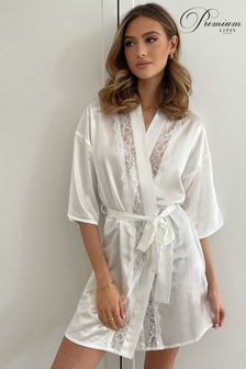 Lipsy Ivory Premium Bridal Satin Lace Dressing Gown (R59586) | kr566