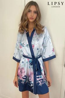Lipsy Blue Floral Satin Dressing Gown (R59588) | ₪ 158