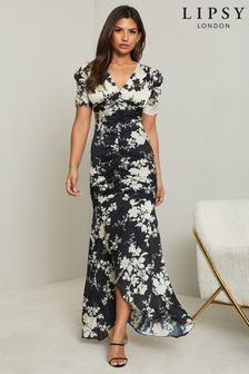 Lipsy Mono Floral Regular Ruched Front Maxi Dress (R59622) | €19.50