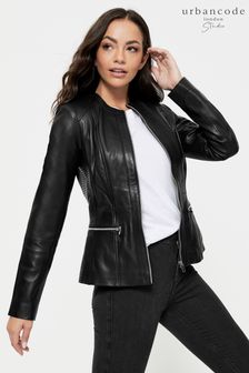 Urban Code Black Collarless Leather Jacket (R59977) | AED826